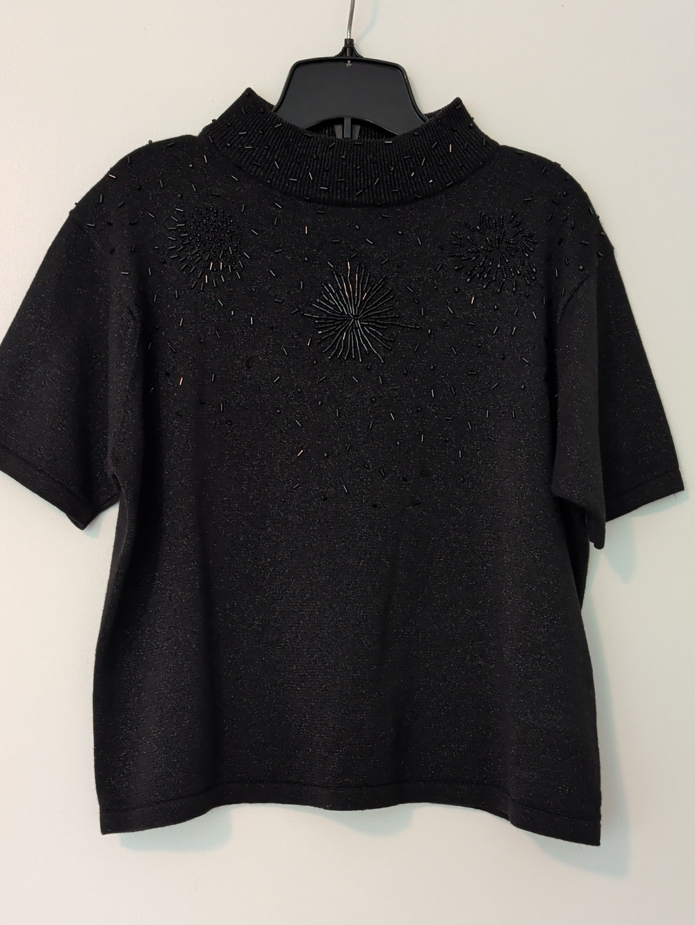CLIMAX Black Beaded Mock Neck Women's Sweater